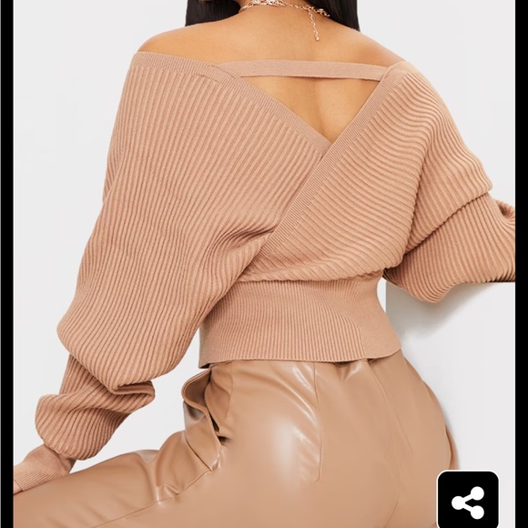 Peach Knit Sweater Cut Out Open Back Kimono Wrap Cropped Top Pretty Little Thing - Picture 2 of 10